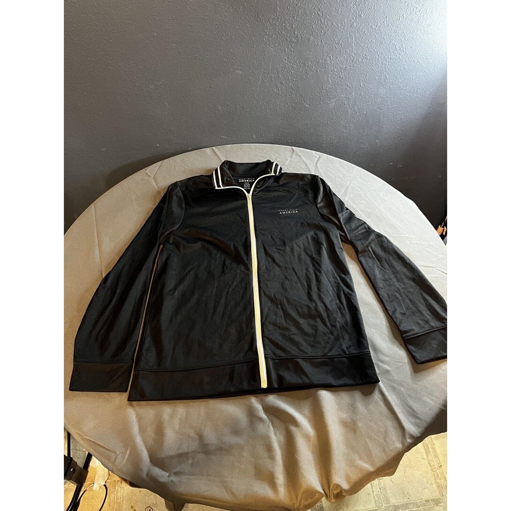 Mens Perry Ellis America Polyester Zip Up Jacket Windbreaker Black Size Medium